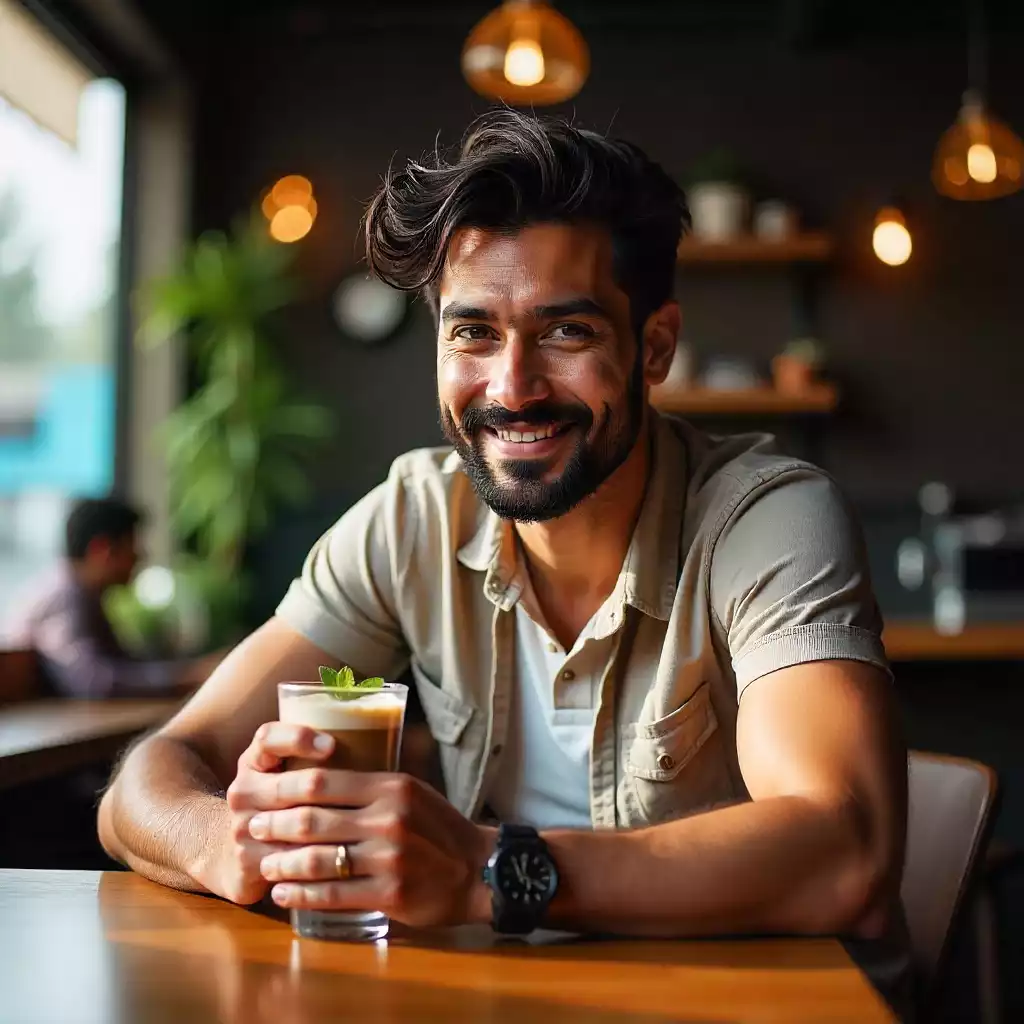 Customer enjoying coffee at Caffio